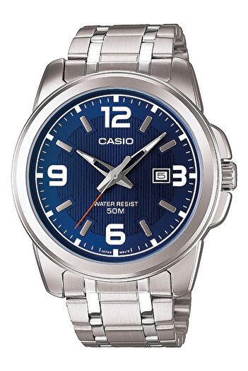 Casio Men's Wristwatch with Navy Blue Dial and Silver Corodnu