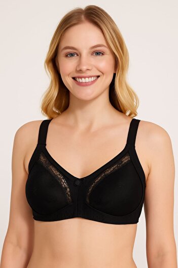 enmodaiçgiyim Recovery Bra No Sponge No Underwire Seamless Lace Comfortable Comfortable Everyday Bra Black Color