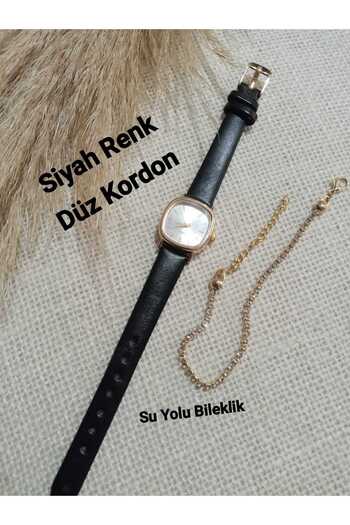 QUARTZ Retro Minimal Black Cord Women Wristwatch with Water Way Bracelet Bb0021