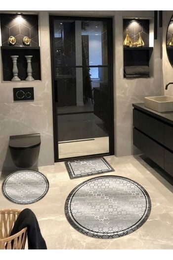 Ardizayn Quartz Cotton Woven Bath Rug - Round Design Set of 3 (100X100-60X60-40X60 cm)