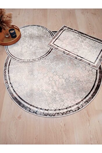 Ardizayn Kuvars - Pamuk Dokuma Taban Yuvarlak Banyo Halısı (100X100-60X60-40X60 CM 3'LÜ SET)