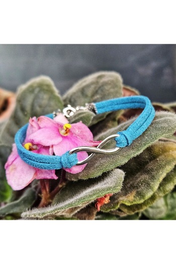 Wild Bracelets Bratara Infinit, din piele intoarsa , albastru teal, lucrata manual by