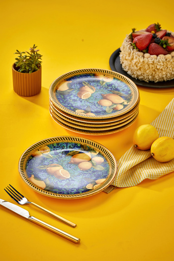 EMBazaar 6-Piece Lemon Garden Series Full Pattern Cake Presentation Plate/Dessert Plate/Breakfast Serving Plate/Plate