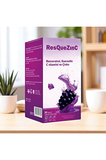 RESQUEZİNC 30 Tablets 250 Mg Resveratrol 100 Mg Quercetin Vitamin C and 15 Mg Zinc
