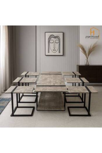 Al Saada Home Service Table Set 6+1 - Gray
