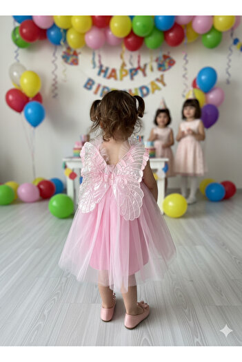 Serackids Kız Bebek Çocuk Kanatlı Doğum Günü Parti Düğün Özel Gün Tüllü Tütü Astarlı Prenses Yılbaşı Elbise