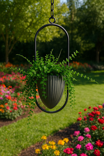 VENON Space Metal Hanging Gray Flower Pot – Modern Decorative Flower Pot Except Ivy Balcony Garden Hotel Flower Pot