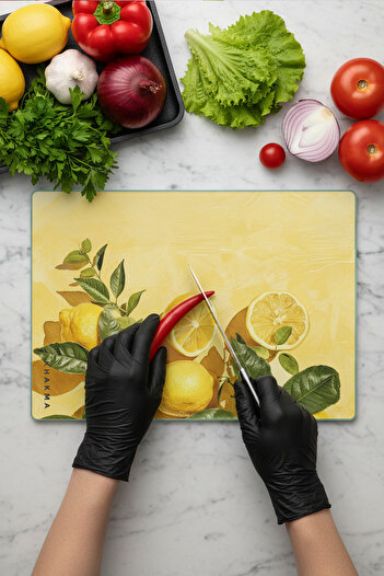 KHAKMA LemonArt Cam Kesme Tahtası – 25x35 cm | Temperli Cam