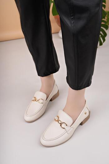 Mammamia D25Ya 3355 Cream Genuine Leather Masculine Women's Shoes
