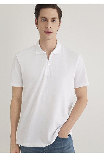 Mavi Semi-Zip White Polo T-Shirt Regular Fit 0612525 -620