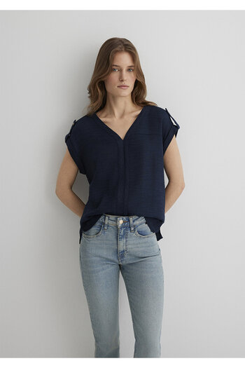 Mavi V-Neck Navy Blue Blouse 122504 -82318