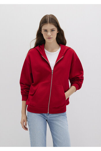 Mavi Rotes Basic-Sweatshirt mit Kapuze und Reißverschluss 1611775-82054