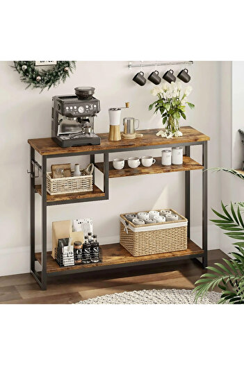 AGD Side Entry Table for Living Room and Office, Console Table with 4-Tier Storage Shelves 120*30*90cm
