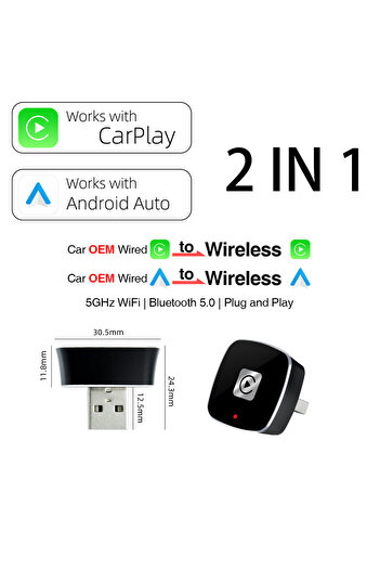 Choice 2 in 1 Adapter Mini CarPlay USB Adapter 2 in 1 Wireless Android Auto, Dongle Plug And Play, Car Radi