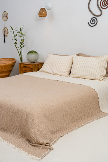 Rikka Home بطانية صيفية من الموسلين مزدوجة من القطن 100% مقاس 210x225 ناعمة وخفيفة الوزن ومسامية ومزدوجة الجوانب