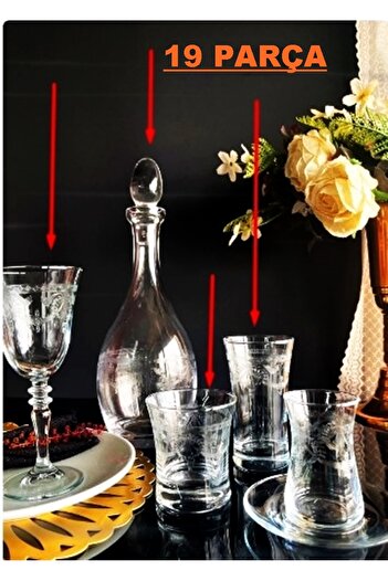 DECOSTYLE Perla Gravür Pantograf Işlemeli 19 Parça 6 Kişilik Bulaşık Makinesine Atılır