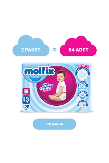 Molfix Pants Baby Diapers Size 3 Midi Monthly Advantage Package 128 Pieces