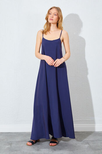 Manche Lacivert Oversize Kesim, Modal Elbise; Günlük Rahat | MKES281262-1