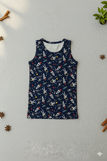 MADALİNA Boy's 95% Cotton Astronaut Pattern 5-Piece Undershirt