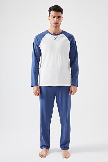 koza iç giyim Men's Cotton Long Sleeve Pajama Set with Pockets