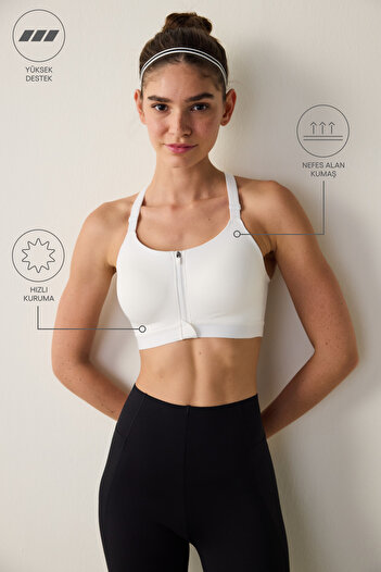 Penti White Zippered High Support Covered Sports Bra