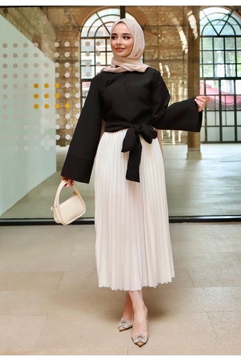 Miyalon Hijab Leather Look Women's Pleated Skirt