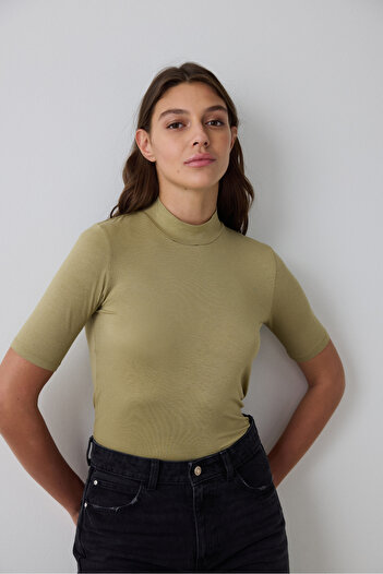 Penti Khaki Half Turtleneck 3/4 Sleeve Slim Fit Top