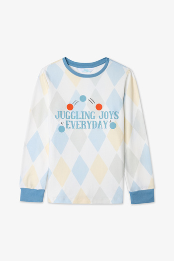 Penti Off-White Boy's Juggling Baklava Patterned Pajama Set