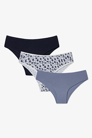 Penti Blue Autumn Leaf Patterned Low Waist 3-Piece Slip Panties