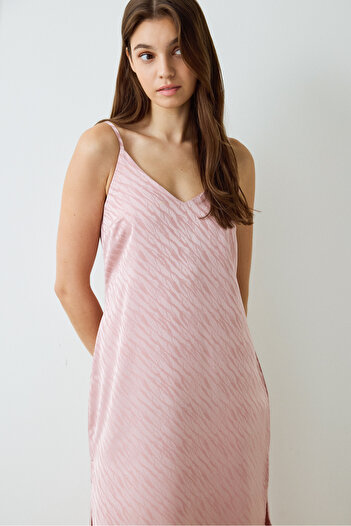 Penti Dusty Rose Emma Zebra Print V-Neck Satin Nightgown