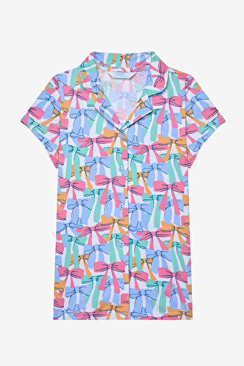 Penti Buntes Bows-Shirt-Pyjama-Set für Mädchen in Off-White