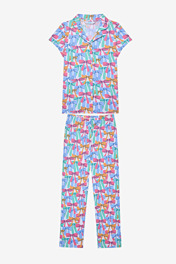 Penti Buntes Bows-Shirt-Pyjama-Set für Mädchen in Off-White