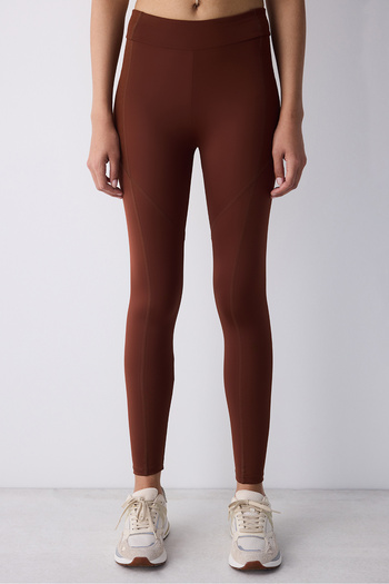 Penti Brown High Waist Stitching Detail Ribbed Leggings