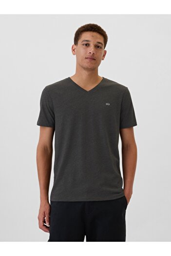 GAP Ανδρικό μπλουζάκι με κοντό μανίκι V-Frch Everyday Soft Micro Logo Vee 502020000 ΓΚΡΙ