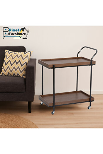 PixelsFurniture عربة تقديم الضيافة للشاي والقهوة متحركة رفين مستطيلة من بكسل الأثاث