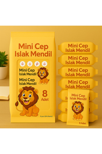 ANI OFİS KIRTASİYE A K 1 Paket Mini Cep Islak Mendil 8'li Paket | Aloe Veralı | Alkol İçermez | Yumuşak Dokulu