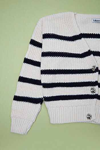 Fulla Moda Striped Buttoned Girls' Knit Cardigan
