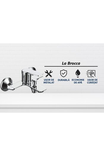 ferrara La Brocca ROMA P800C305 bathtub and shower mixer, Slim design, anitary brass, Chrome finish