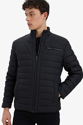 DeFacto Slim Fit Slim Fit stojací límeček Kapsa na zip Bunda z umělé kůže X4014AZ23WN