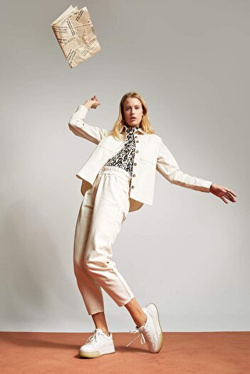DeFacto Paperbag High Waist Woven 100% Cotton Trousers S2790Az22Sp
