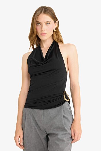 DeFacto Regular Fit Halter Yaka Toka Detaylı Bluz G0468AX25AU