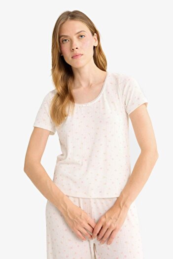 DeFacto Pijama Takımı Regular Fit Kısa Kollu Üst Uzun Alt-Fall in Love F3531AX25AU