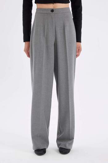DeFacto Standart Boy Kumaş Palazzo Pantolon Wide Leg Geniş Bol Paça Basic Düz Yüksek Bel C6402AX24AU