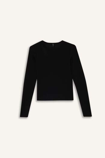 DeFacto Crew Neck Slim Fit Long Sleeve T-Shirt - Solid Glitter Fabric D5114Ax24Au