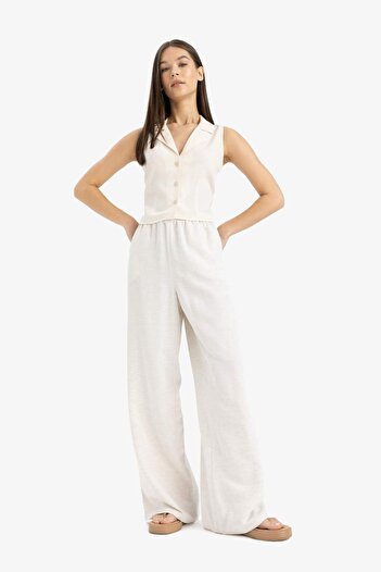 DeFacto Linen Blended - Wide Leg Regular Length Trousers C4545AX24SM