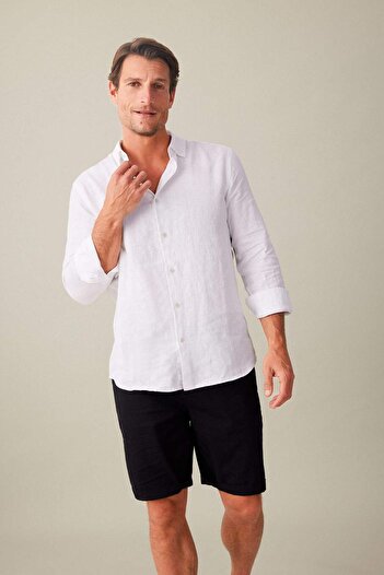 DeFacto Linen Polo Neck Long Sleeve Shirt - Regular Fit C1825AX24SM