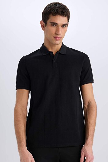 DeFacto Nové černé tričko Regular Fit Polo s krátkým rukávem D5996ax24sm