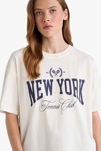DeFacto Oversize Wide Fit Crew Neck Printed Short Sleeve T-Shirt G1880Ax25Au