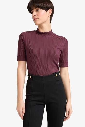 DeFacto Regular Fit Half Turtleneck Ribbed Camisole Short Sleeve T-Shirt B1177Ax25Au
