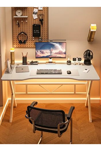 EGG K-Shaped Gaming Desk White, Large Computer Table for Home Office & Gaming 140x60x75cm